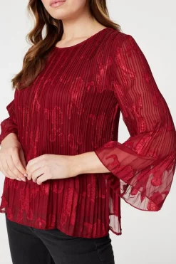 Plisse Pleated 3/4 Sleeve Blouse