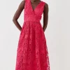 Plunge Neck Midi Dress In Lace