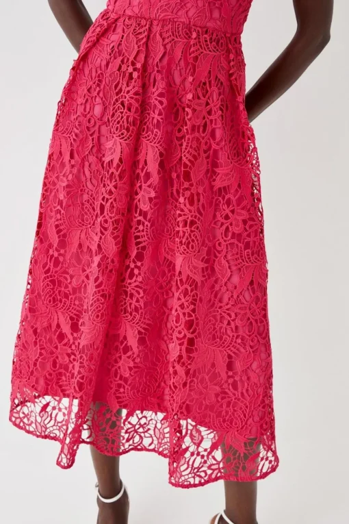 Plunge Neck Midi Dress In Lace