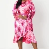 Plus Asymmetric Drape Ruffle Midi