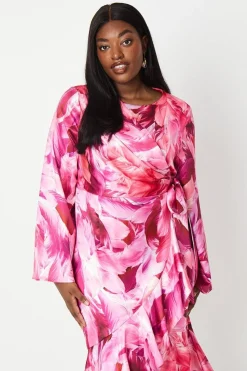 Plus Asymmetric Drape Ruffle Midi