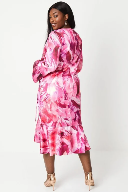 Plus Asymmetric Drape Ruffle Midi