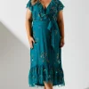 Plus Frill Wrap Front Embellished Midi Dress