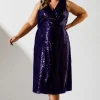 Plus Sequin Pleated Midi Dress