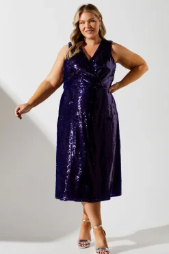 Plus Sequin Pleated Midi Dress