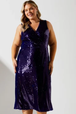 Plus Sequin Pleated Midi Dress
