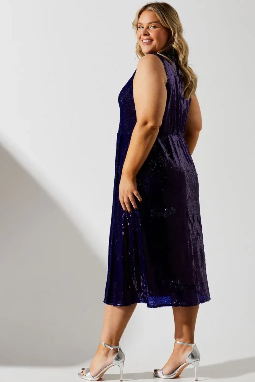 Plus Sequin Pleated Midi Dress