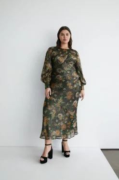 Plus Size Sparkle Floral Bias Cut Midi Dress