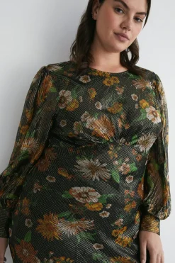 Plus Size Sparkle Floral Bias Cut Midi Dress