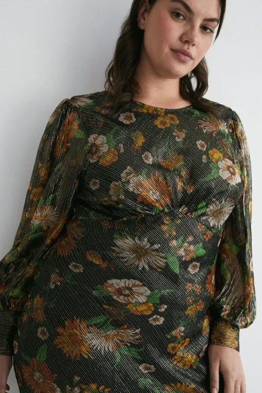Plus Size Sparkle Floral Bias Cut Midi Dress