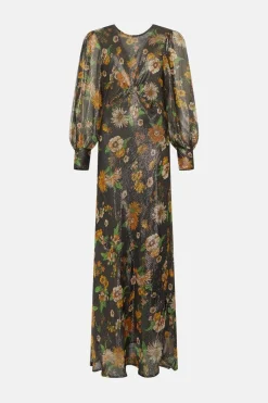 Plus Size Sparkle Floral Bias Cut Midi Dress