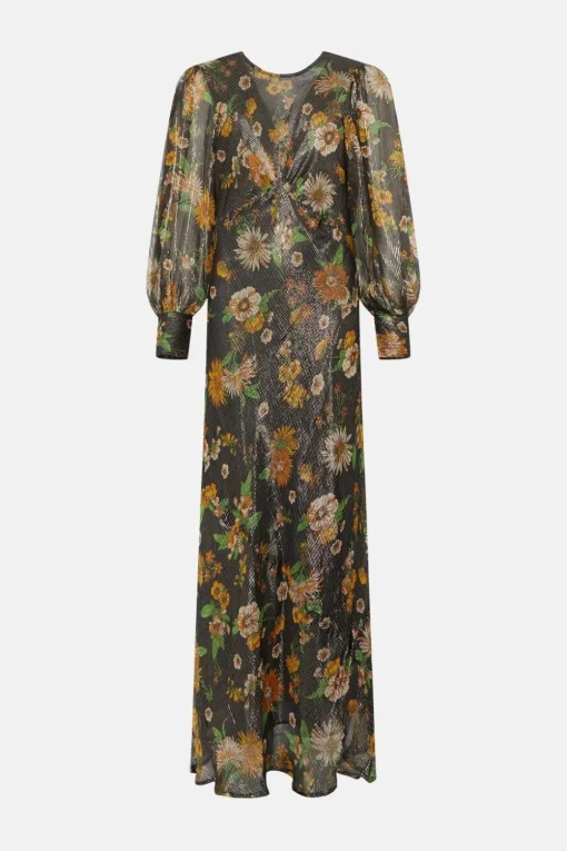 Plus Size Sparkle Floral Bias Cut Midi Dress