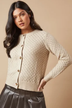 Pointelle Crew Neck Cardigan