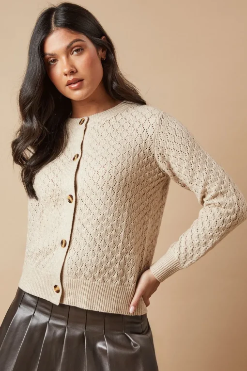 Pointelle Crew Neck Cardigan