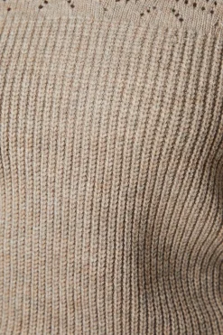 Pointelle Stitch Yoke Collared Knitted Jumper
