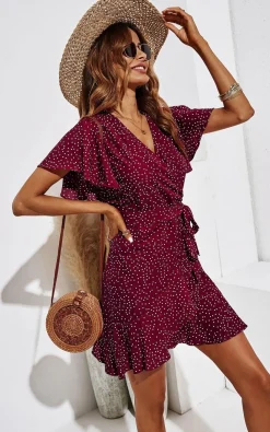 Polka Dot Mini Wrap Style Dress