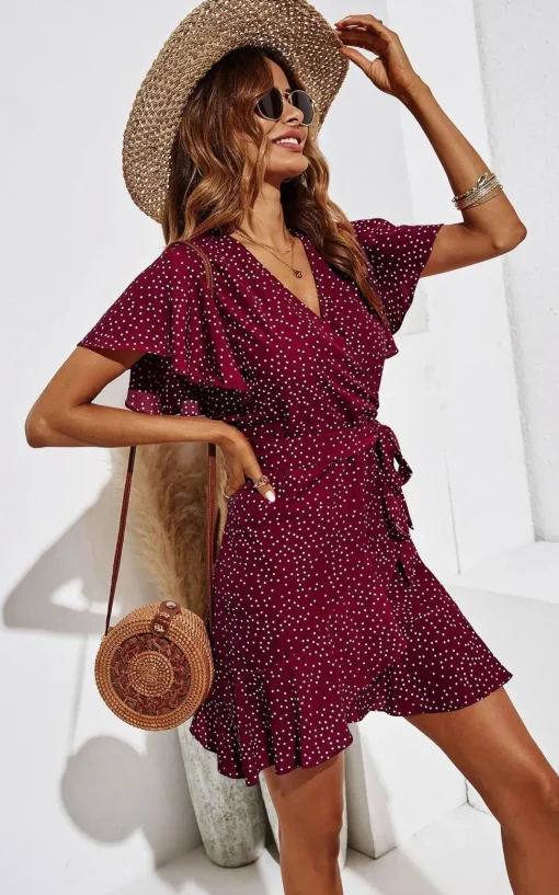 Polka Dot Mini Wrap Style Dress