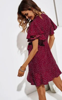 Polka Dot Mini Wrap Style Dress