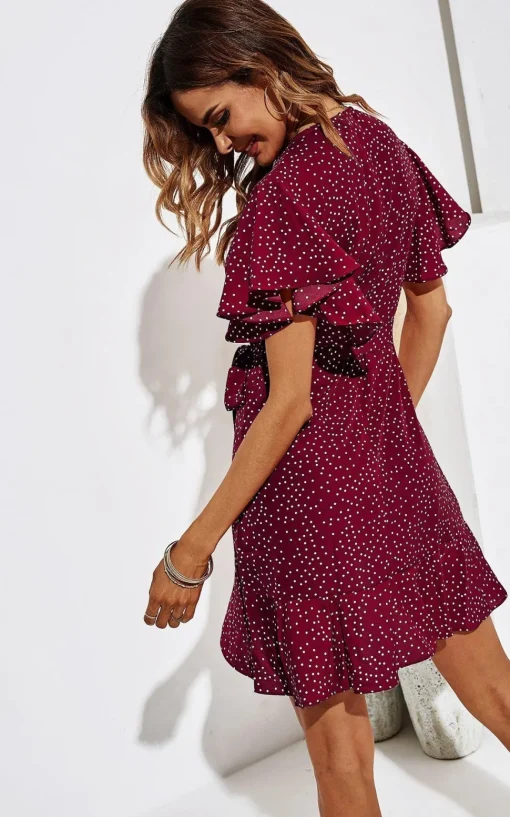 Polka Dot Mini Wrap Style Dress