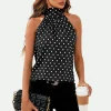 Polka Dot Print Halter Neck Tie Back Top In Black