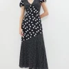 Polka Dot Ruffle Midi Dress