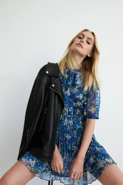 Polyester Floral Belted Mini Dress