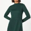 Ponte High Neck Button Mini Dress