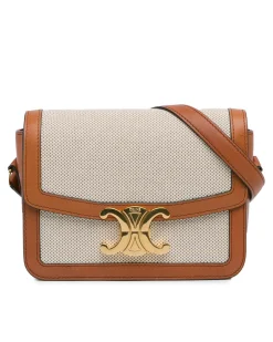 Preloved Ava Canvas and Leather Crossbody Bag - Beige/Tan