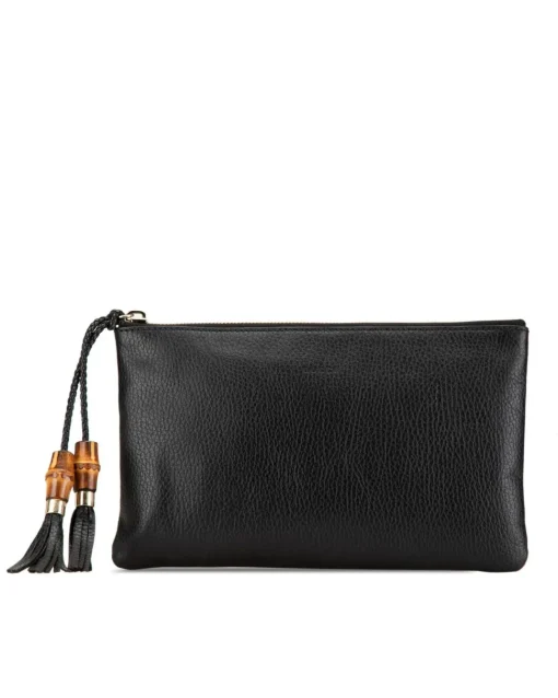 Preloved Calfskin Clutch with Bamboo and Tassel Details