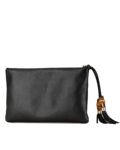 Preloved Calfskin Clutch with Bamboo and Tassel Details