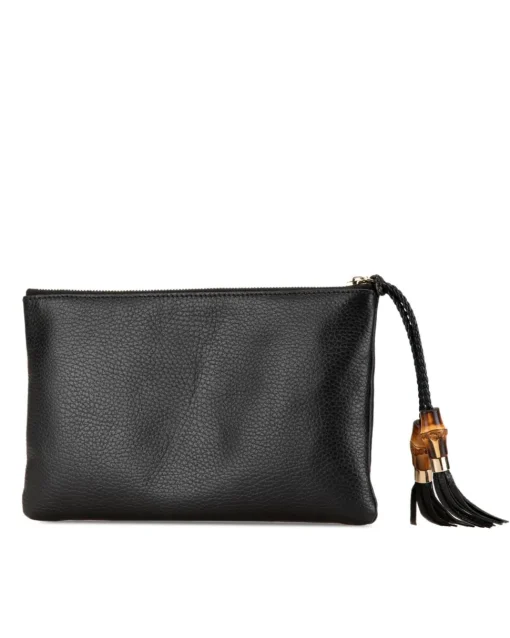Preloved Calfskin Clutch with Bamboo and Tassel Details