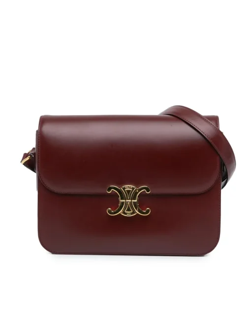 Preloved Calfskin Leather Triomphe Crossbody Bag with Push Lock