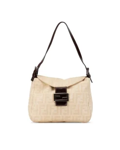 Preloved Canvas Double Flap Shoulder Bag with Adjustable Leather Strap