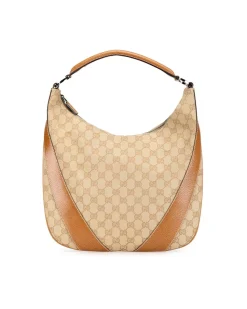 Preloved Canvas Hobo Bag with Leather Trim and Zip Closure