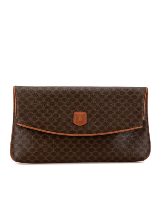 Preloved Coated Canvas Clutch with Leather Trim and Interior Zip