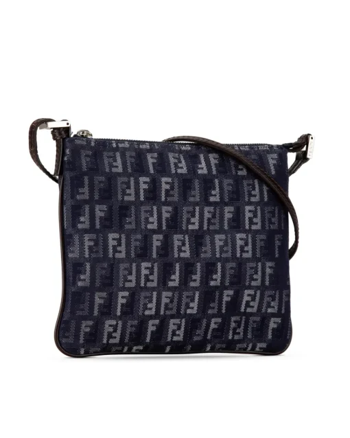 Preloved Denim Crossbody Bag with Leather Strap and Top Zip Closure