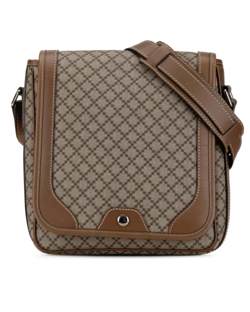 Preloved Diamante Coated Canvas Crossbody Bag with Leather Trim