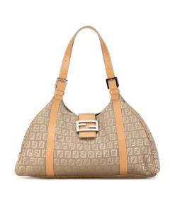 Preloved FF Canvas Shoulder Bag Beige