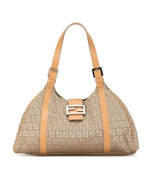 Preloved FF Canvas Shoulder Bag Beige