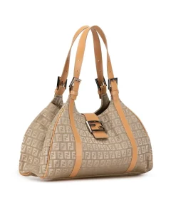 Preloved FF Canvas Shoulder Bag Beige