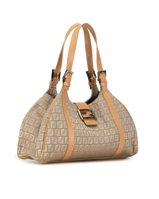 Preloved FF Canvas Shoulder Bag Beige