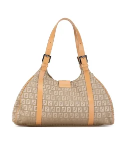 Preloved FF Canvas Shoulder Bag Beige