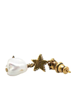 Preloved Gold Plated Crystal Star Bee Faux Pearl Drop Earrings