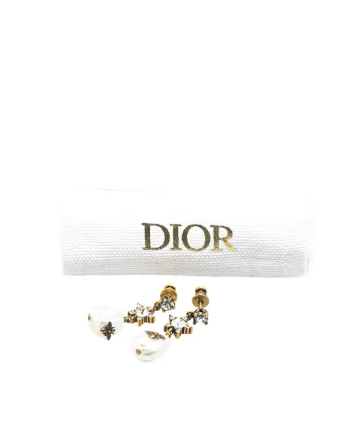 Preloved Gold Plated Crystal Star Bee Faux Pearl Drop Earrings