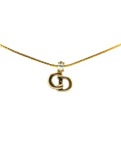 Preloved Gold Plated Rhinestone Pendant Necklace with Chain and Spring