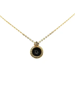 Preloved Gold Plated Rhinestone Pendant Necklace with Enamel Details