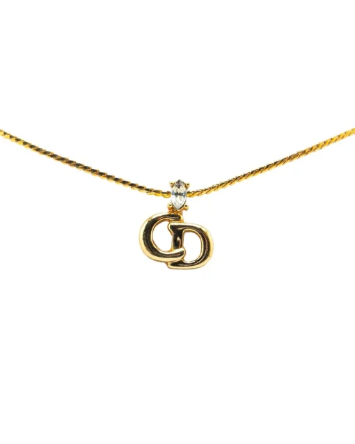 Preloved Gold Plated Rhinestone Pendant Necklace with Chain and Spring