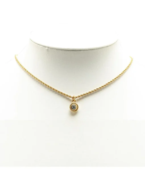 Preloved Gold Plated Rhinestone Pendant Necklace with Spring Ring