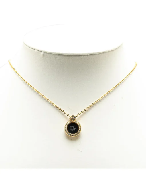 Preloved Gold Plated Rhinestone Pendant Necklace with Enamel Details