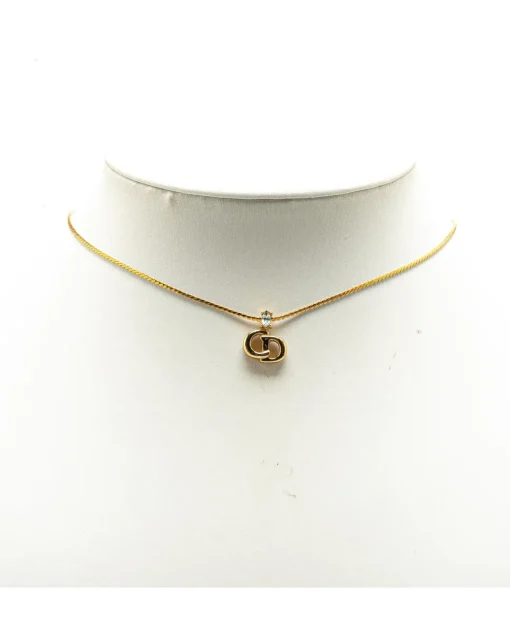 Preloved Gold Plated Rhinestone Pendant Necklace with Chain and Spring